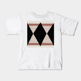 Boho Aesthetic Geometric Pattern in Clay Pink and Black Kids T-Shirt